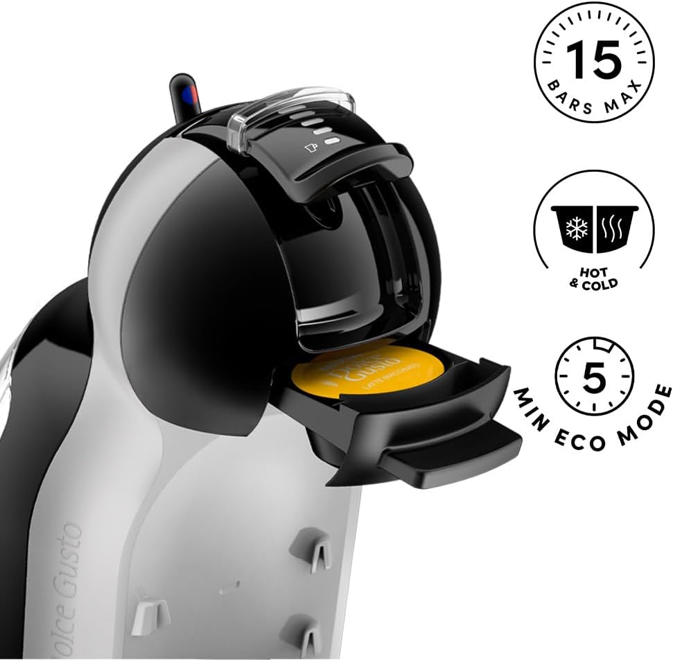 NESCAFÉ Dolce Gusto EDG155.BG Mini-Me Automatic Coffee Machine Black & Arctic Grey by De’Longhi - Starter Kit