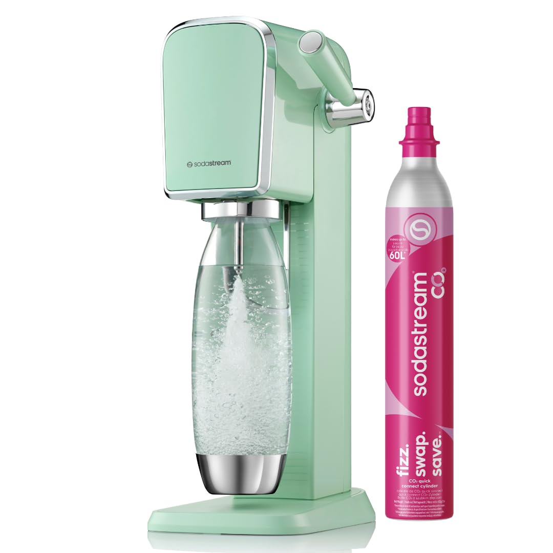 SodaStream ART Sparkling Water Maker, Soda Maker Starter Kit, Includes 1 Quick Connect 60L CO2 Gas Cylinder and 1 Dishwasher Safe BPA Free Bottle, Make your own Pepsi, White
