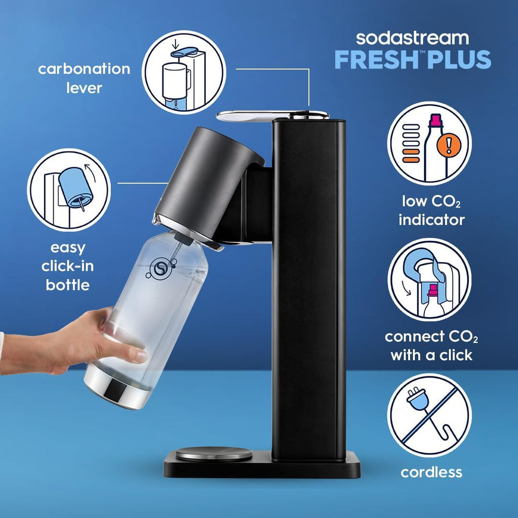 Sodastream Fresh Plus - 2 cylinder and 1 bottle, Black