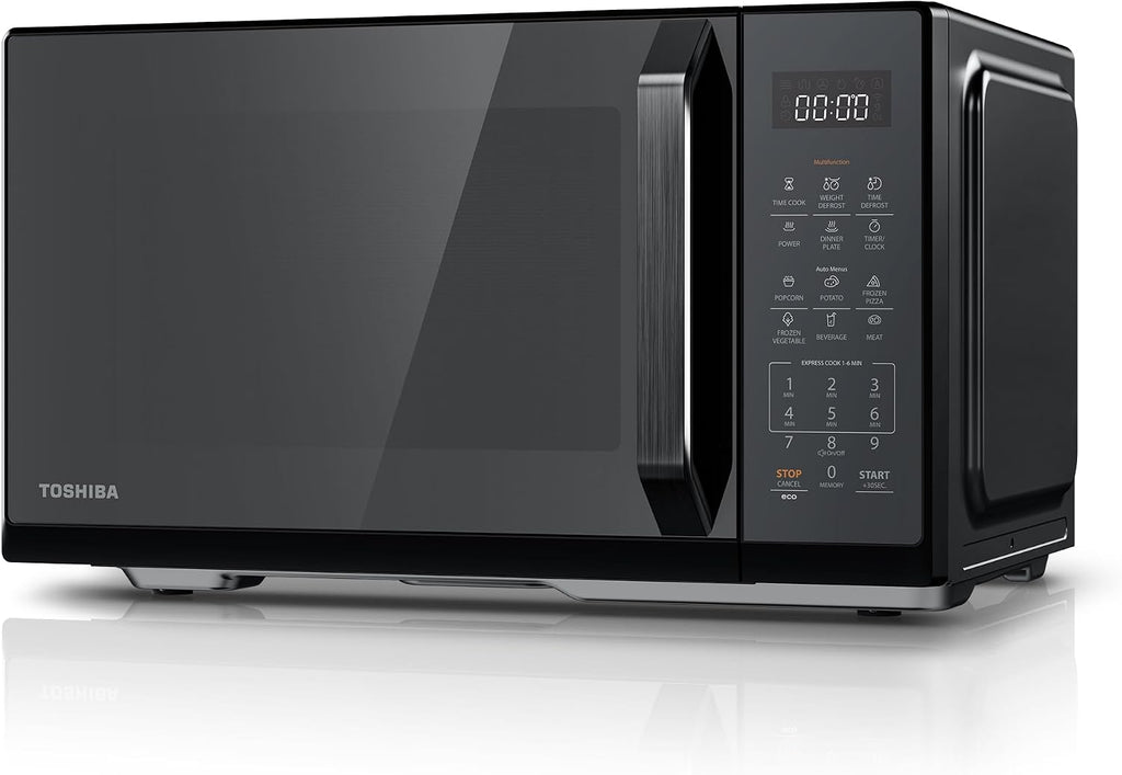 Toshiba Black Mirror Microwave 900w 23L Microwave Oven with Digital Display, Solo, Auto Defrost, One-Touch Express Cook with 11 Power Levels, 7 Auto Menus, Perfect for 10'' Pizza, MW3-EM23PF(MB)