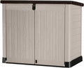Keter Store It Out Pro Outdoor Garden Furniture Storage Shed Beige with Brown Lid Fade Free All Weather Resistant Safe and Secure Zero Maintenance 5 year Warranty