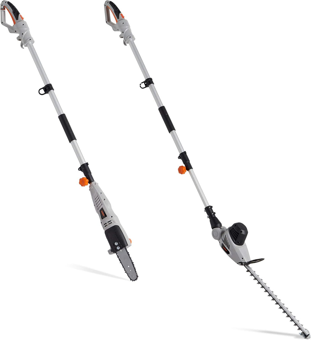 VonHaus Pole Hedge Trimmer & Chainsaw 2 in 1 750W – Corded Electric Extendable Reach 2.4m Cutter for Hedges, Bushes, Branches, Shrubs, Twigs – Comes with Blade Cover, 10m Cable, Harness & More