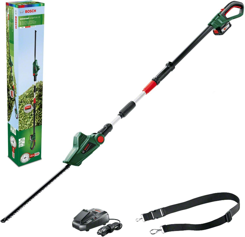 Bosch Cordless Telescopic Hedge Trimmer UniversalHedgePole 18 (1 Battery, 18 Volt System, in Carton Packaging)