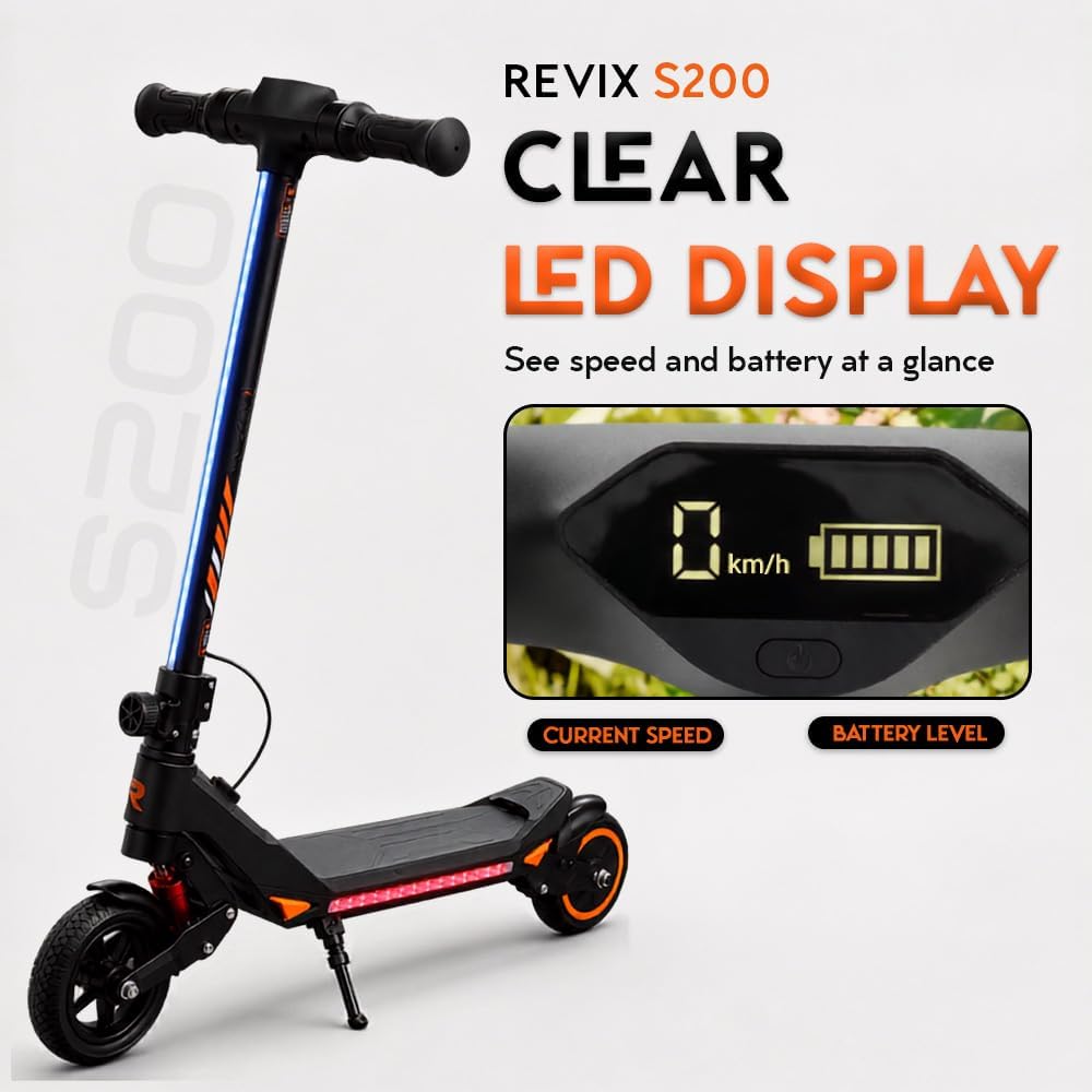 Revix S200 Kids Electric Scooter, Foldable, LED Display, Suspension, 6+