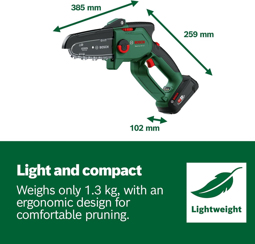 Bosch Mini Chain Saw EasyChain 18V-15-7 (for Cutting Through Wood; 18 Volt System; Chain Speed: 6.95m/s; Without Battery)