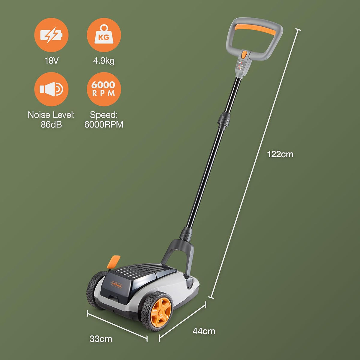 VonHaus Cordless Lawnmower 18V – w/Battery & Charger, Brushless Motor