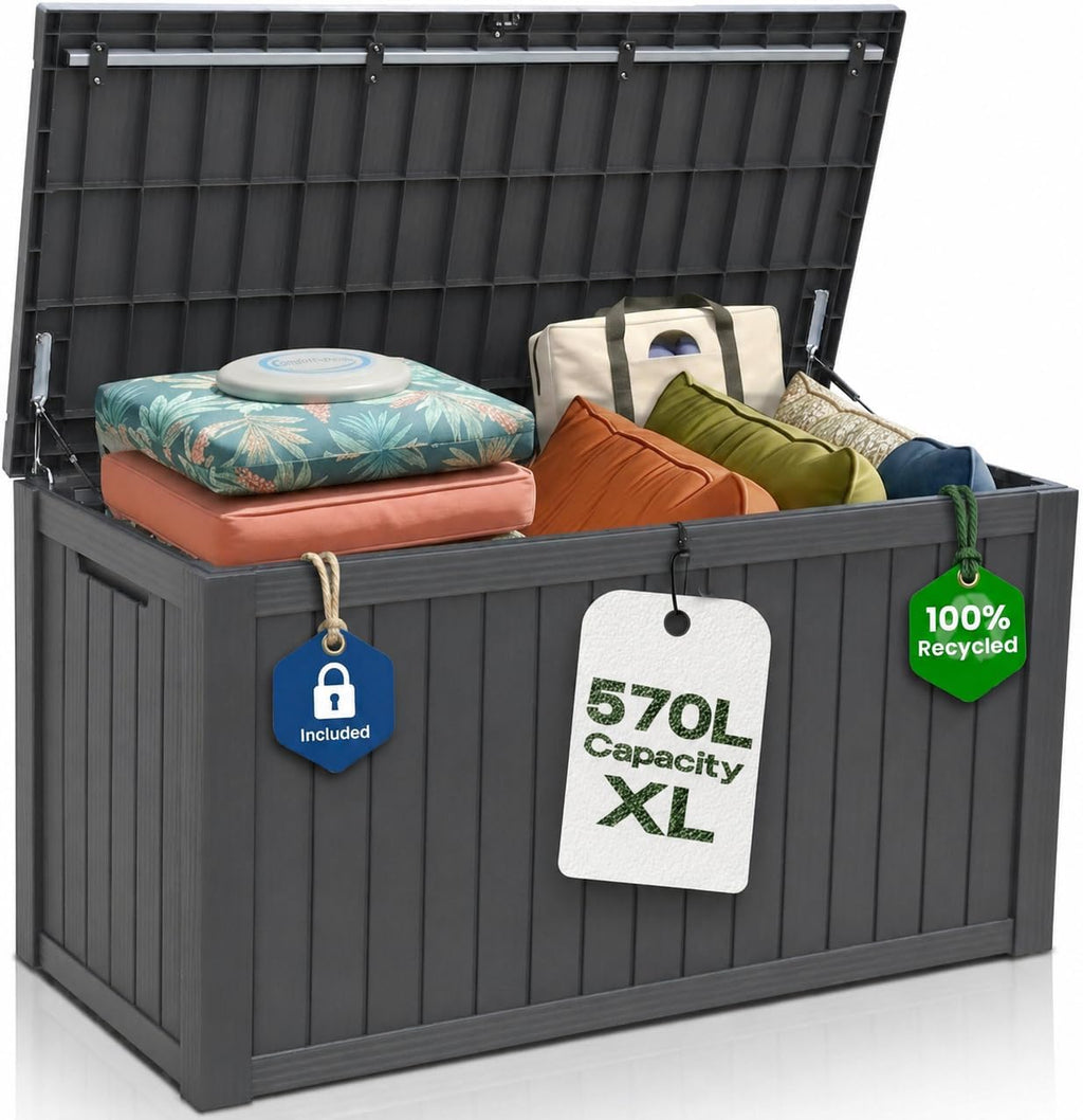 Olsen & Smith 570L Recycled Lockable Garden Storage Box & Bench Chest