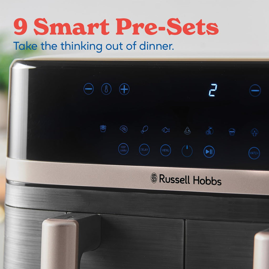 Russell Hobbs Dual Air Fryer, 9L Rapid Airfryer XXL, Dual Basket and Zone