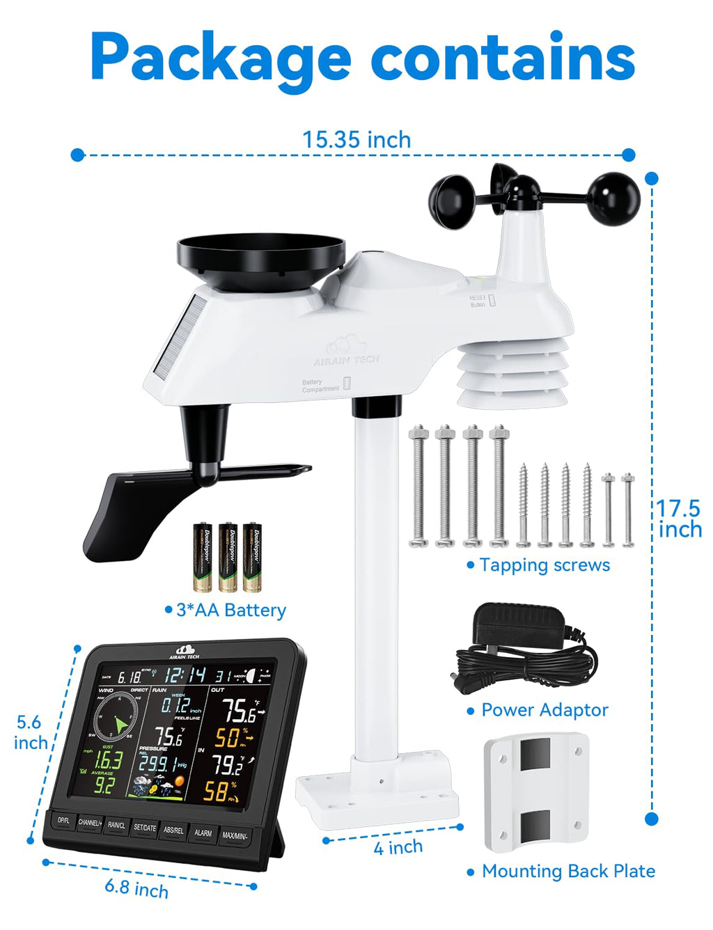 AIR6 Wireless Weather Station with Outdoor Wireless Sensor,