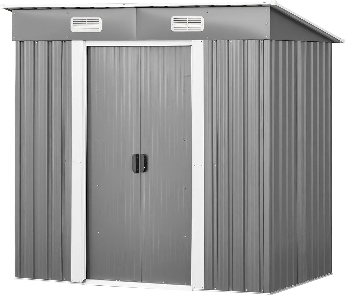 Panana Metal Garden Shed Storage Sheds Heavy Duty Outdoor FREE Base Foundation Green/Grey Color (6X4 Grey)