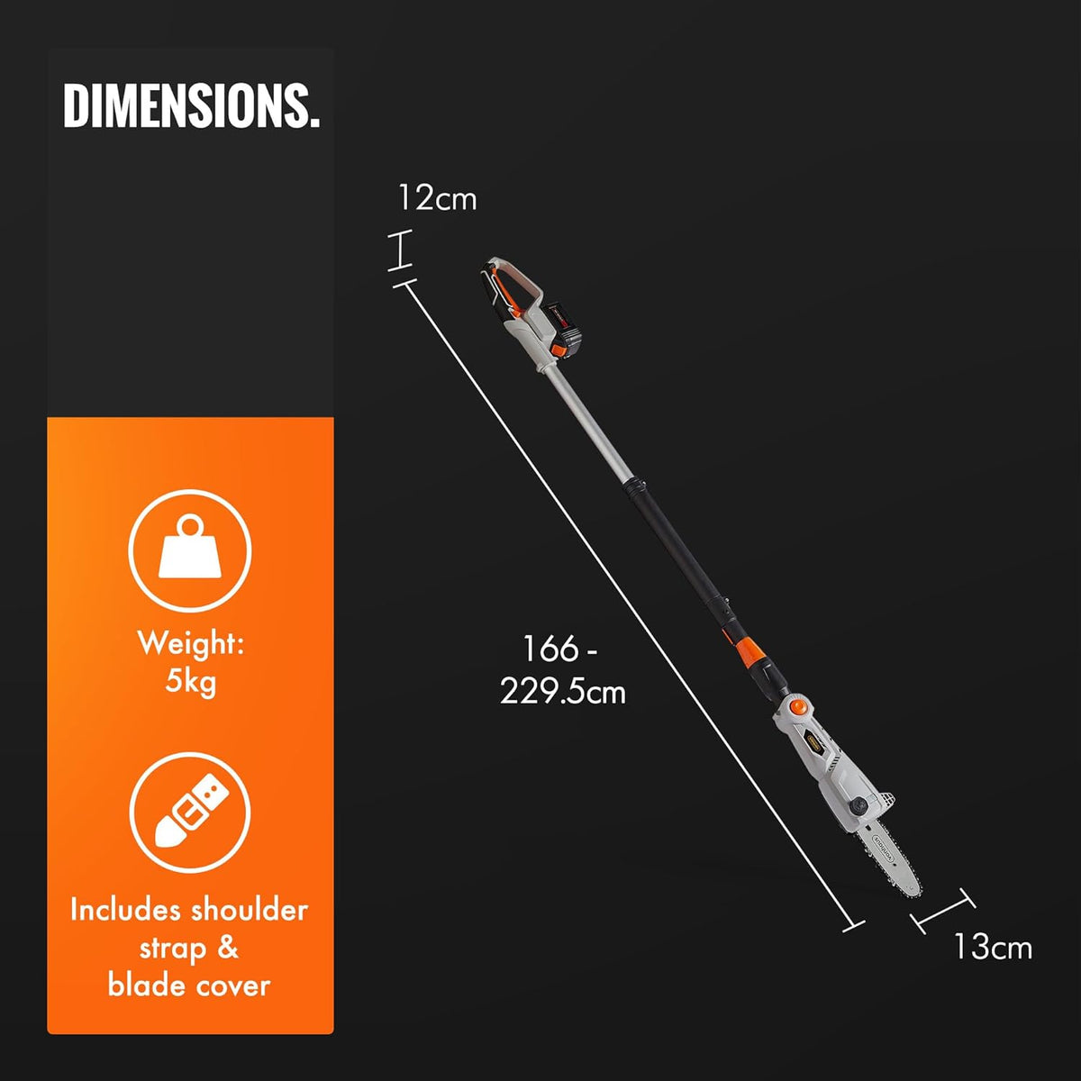 VonHaus Cordless Pole Chainsaw 40V – Electric Chainsaw with Battery, Charger and Harness – Telescopic Tree Cutter – Handheld, Portable, Foam Grip, Adjustable Length, Rotary Cutting, Robust Chain