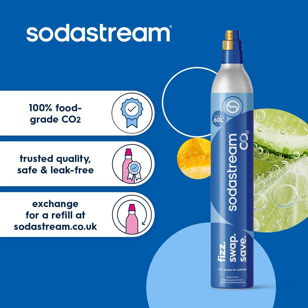 SodaStream 2 x Blue Screw-in Spare CO2 Cylinder Value Pack Refill for Genesis, Jet, and Spirit Sparkling Water Maker
