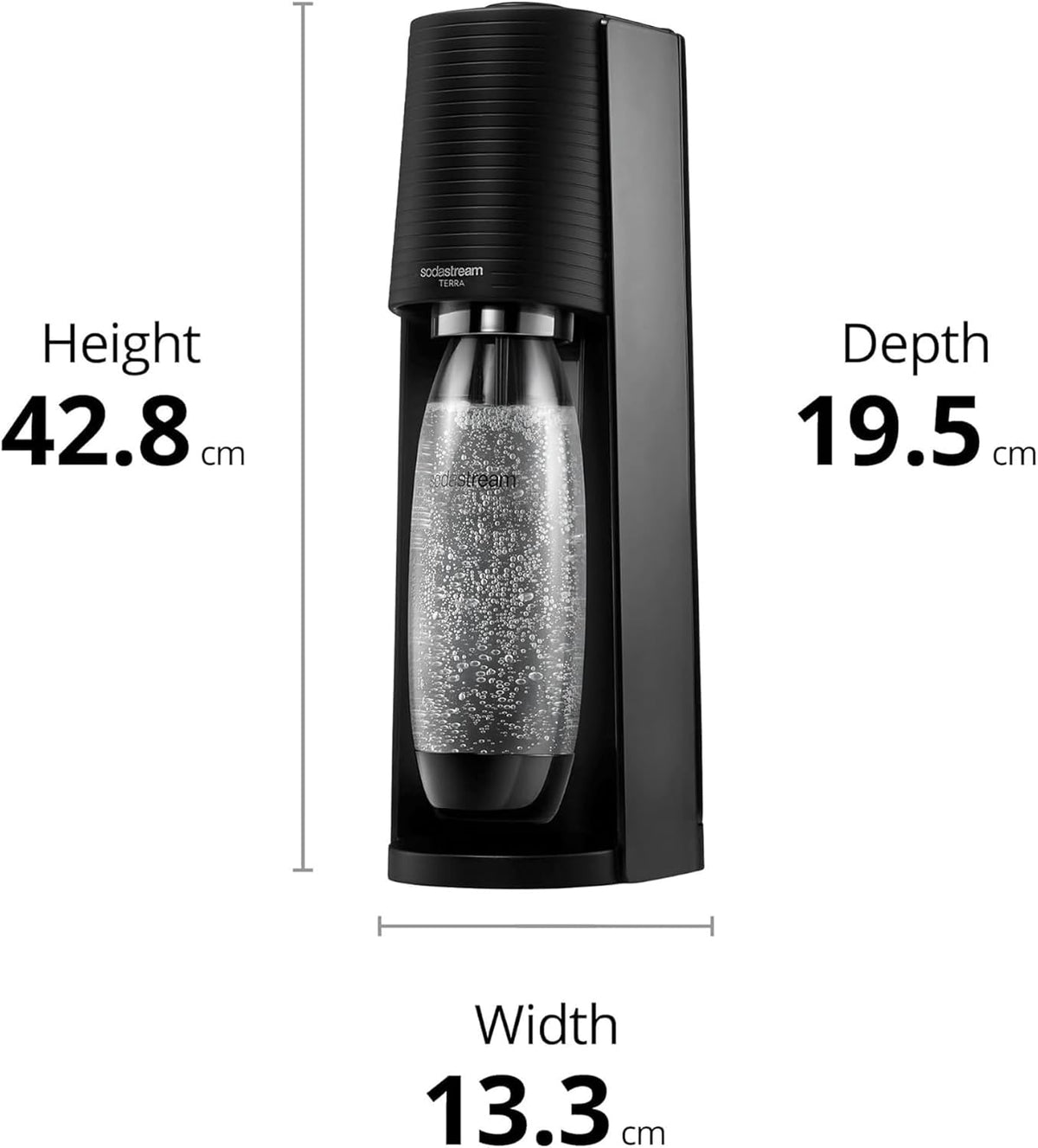 SodaStream - Terra Sparkling Water Maker starter bundle, Quick Connect CO2 System, Includes 60L Gas Cylinder, 1 x 440ml Pepsi Max, BPA-Free 1L Bottle, Eco-Friendly & Reduces Plastic Waste, Black