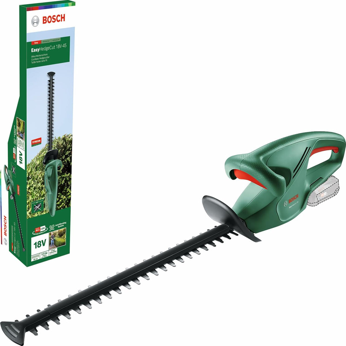 Bosch Cordless Hedge Cutter EasyHedgeCut 18-45 (Without Battery, 18 Volt System, Blade Length 45 cm, in Carton Packaging)