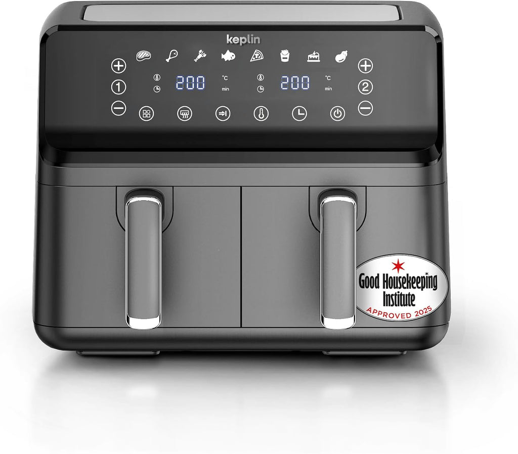 Keplin 9L Dual Zone Air Fryer - 8in1 Cooking Functions - 2700W Energy-Saving Cooker - Extra-Large Capacity for Healthy Meals - Roast, Bake, Dehydrate, Reheat,- Family Size -2 Years Warranty
