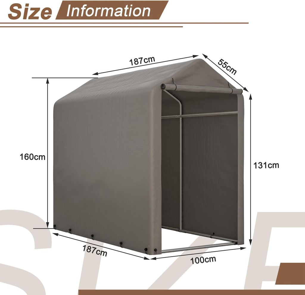 BIRCHTREE 1.8M*1M Garden Waterproof Anti-UV Bike Storage Tent Bicycle Motorcycle Shed Shelter Outdoor Backyard Steel Frame PE Cover Zipper Door Small Grey