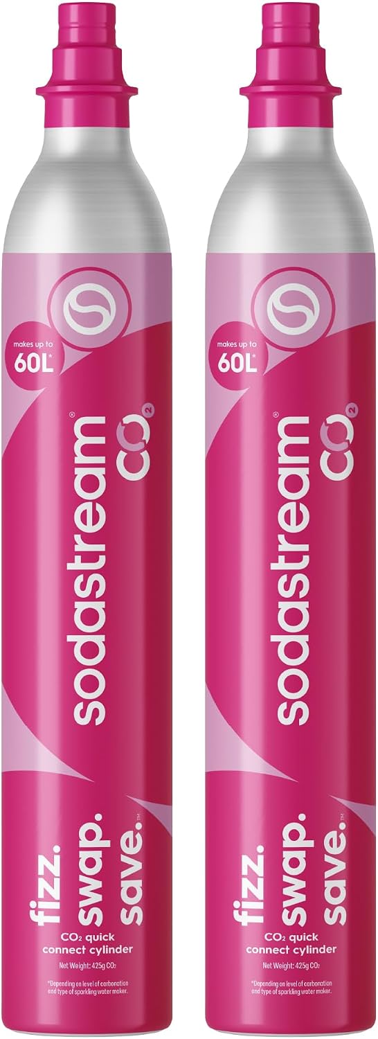 SodaStream CO2 Gas Cylinder Refill 2 Pack, 2 x 60L Pink Quick Connect, Soda Stream Gas Refill, Makes Up to 120 Litres, Compatible with Terra, Duo, Art, Gaia, ULTIMATE, E-Duo and ENSO