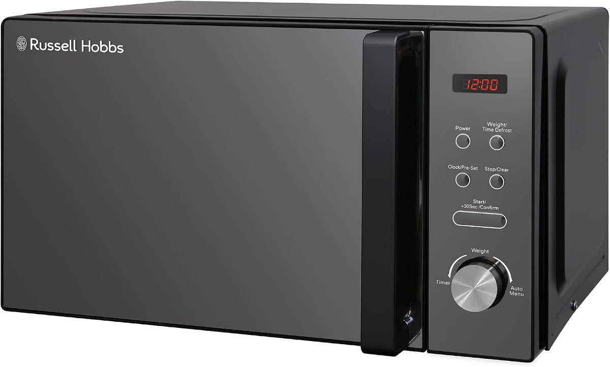 Russell Hobbs RHM2076B 20 Litre 800 W Black Digital Solo Microwave with 5 Power Levels, Automatic Defrost, 8 Auto Cook Menus, Clock and Timer, Easy Clean