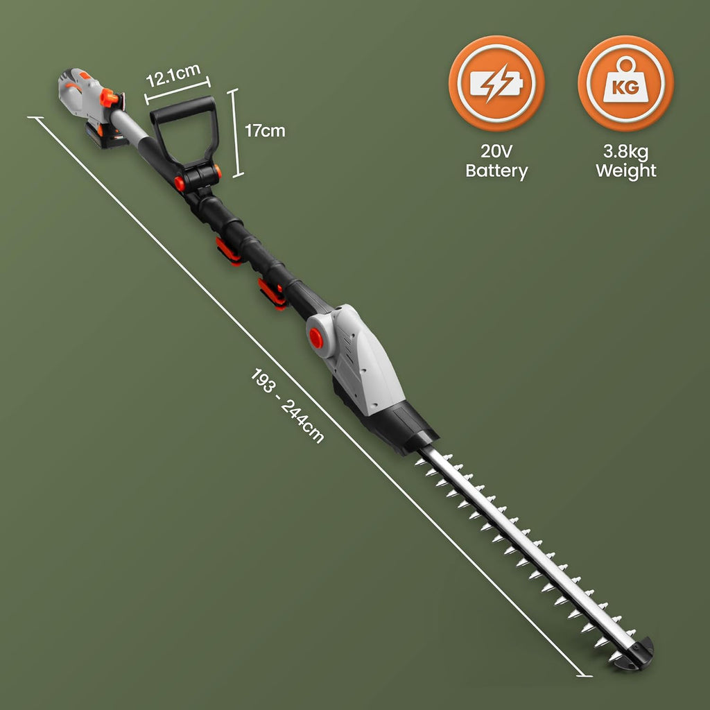 VonHaus Pole Hedge Trimmer Cordless 20V – x2 Batteries & Charger, G-Series