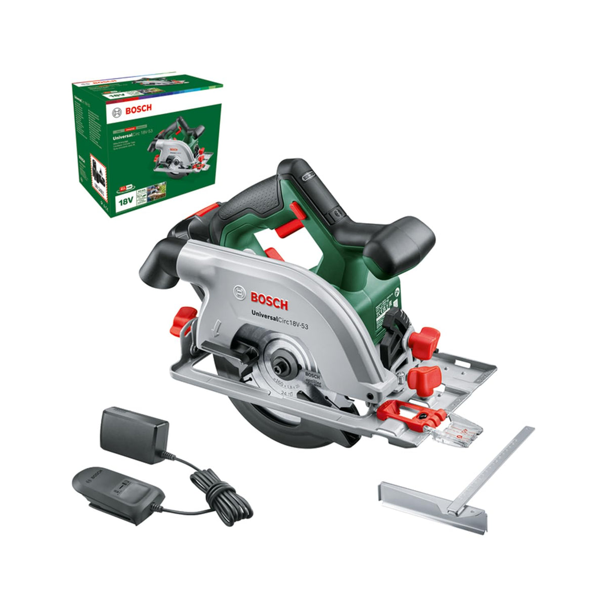 Bosch Cordless Circular Saw UniversalCirc 18V-53 (Precise Sawing in Any Wooden Material; Max. Cutting Depth 53 mm; 2-Piece Guide Rail Set; 18 Volt System; Without Battery) – Amazon Edition