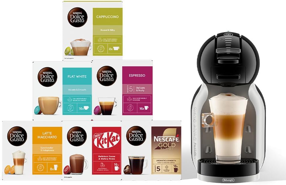 NESCAFÉ Dolce Gusto EDG155.BG Mini-Me Automatic Coffee Machine Black & Arctic Grey by De’Longhi - Starter Kit