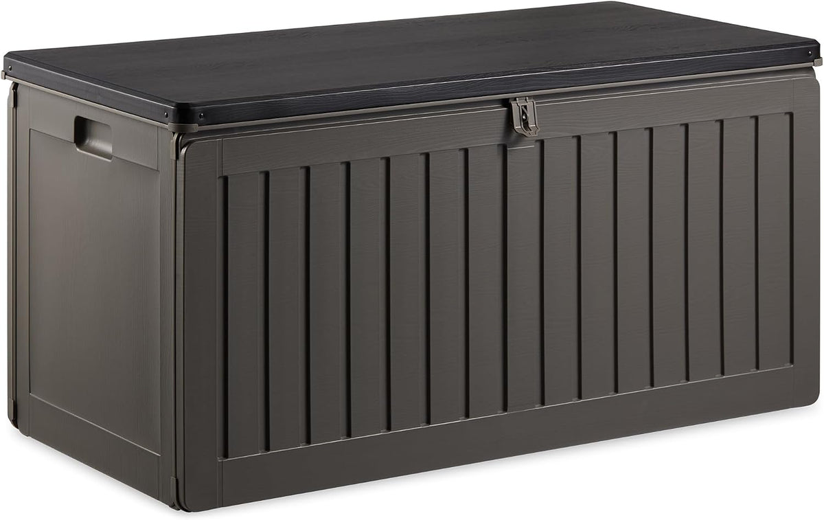 VonHaus Garden Storage Box 270L – Outdoor Utility Chest Organiser – Weatherproof Plastic, Lockable Lid, Sliding Bar Hinge, Carry Handles, Portable – For Garden, Patio, Balcony, Decking – Grey, Black