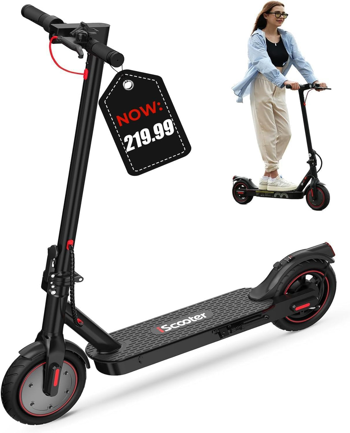 iScooter Electric Scooter, 350W Motor Electric Scooters Adult with Cuise Control, 20-30KM Range, 8.5Inch Tires, 3 Speed Mode, Double Braking System Fast E Scooter for Adults and Teens