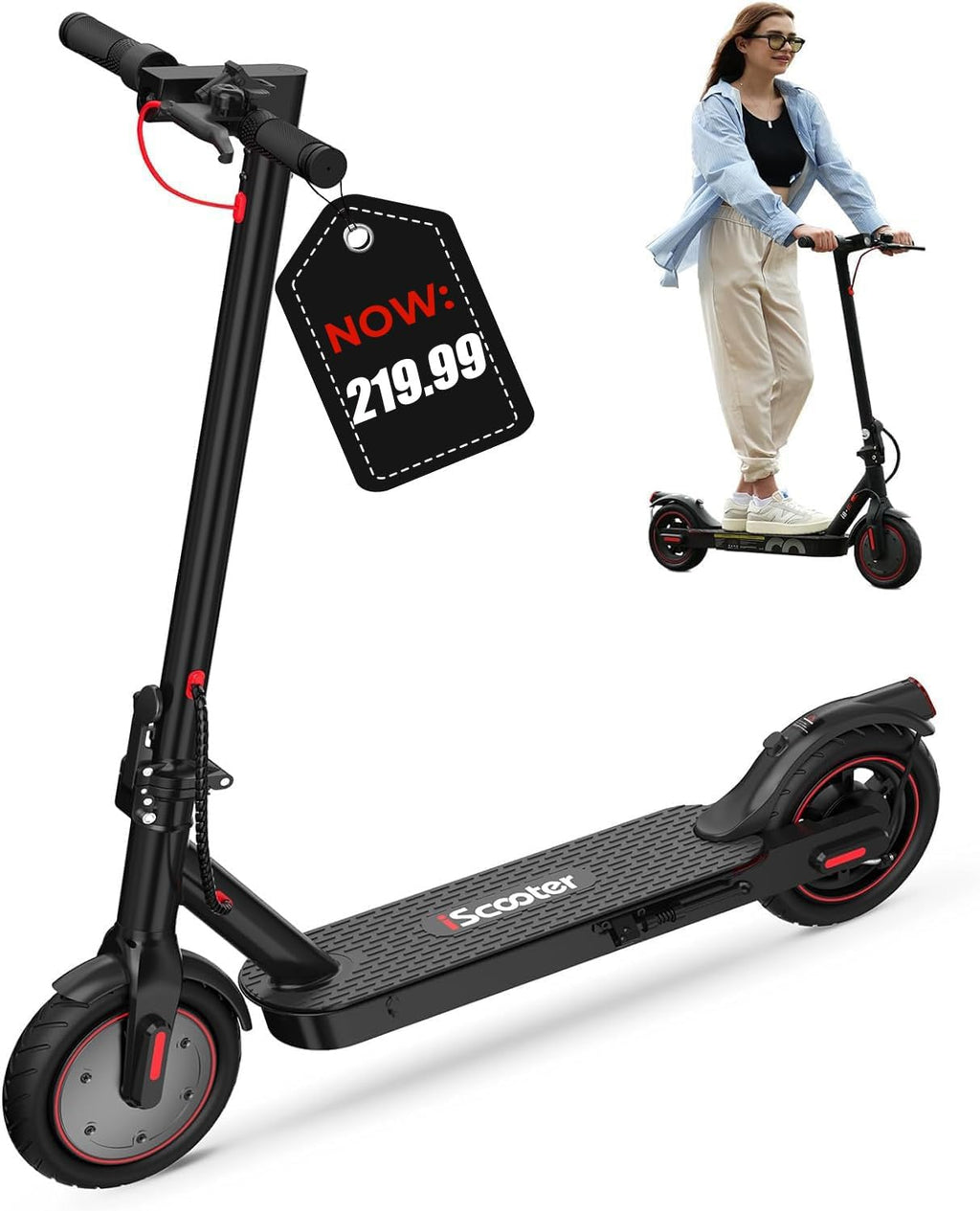 iScooter Electric Scooter, 350W Motor Electric Scooters Adult with Cuise Control, 20-30KM Range, 8.5Inch Tires, 3 Speed Mode, Double Braking System Fast E Scooter for Adults and Teens