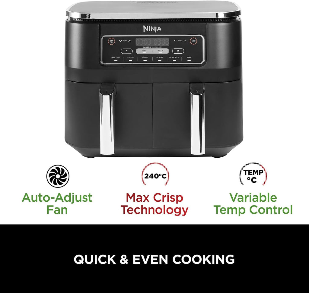 Ninja Foodi 6-in-1 Dual Zone 7.6L Air Fryer, 2 Drawers, Black AF300UK