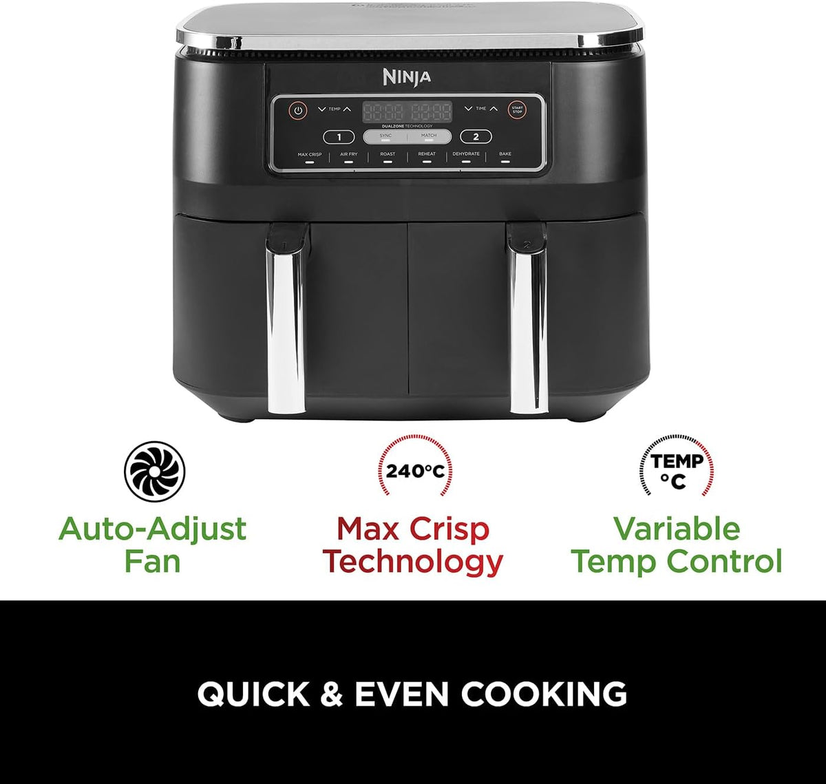 Ninja Foodi 6-in-1 Dual Zone 7.6L Air Fryer, 2 Drawers, Black AF300UK