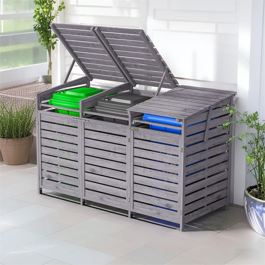 Warmiehomy 3 Wheelie Bin Storage 3x240L Bin Storage for Wheelie Bin,Grey