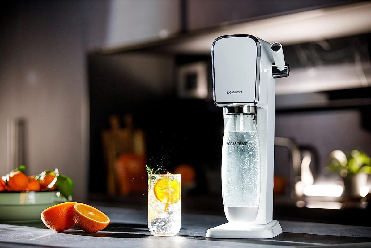SodaStream ART Sparkling Water Maker, Soda Maker Starter Kit, Includes 1 Quick Connect 60L CO2 Gas Cylinder and 1 Dishwasher Safe BPA Free Bottle, Make your own Pepsi, White