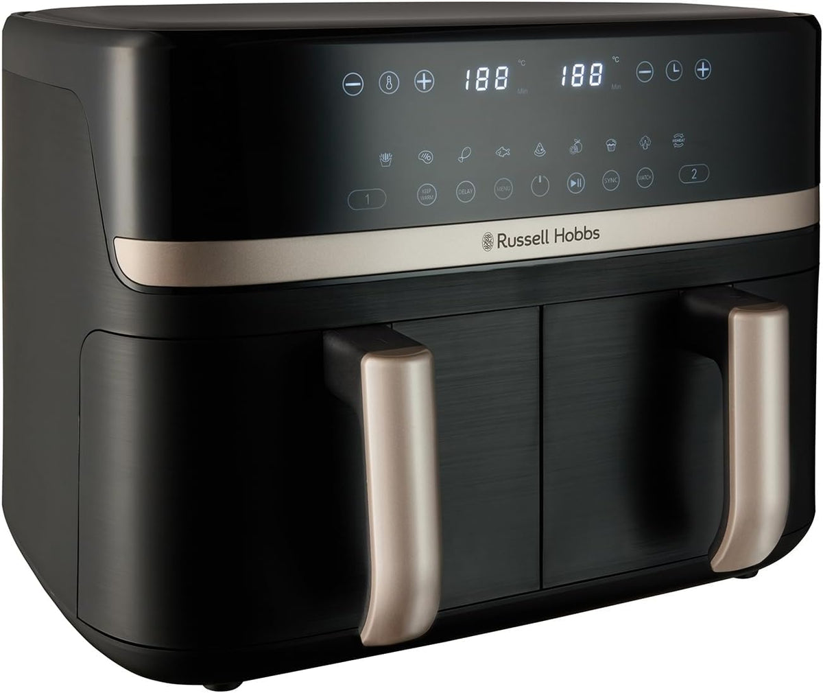 Russell Hobbs Dual Air Fryer, 9L Rapid Airfryer XXL, Dual Basket and Zone