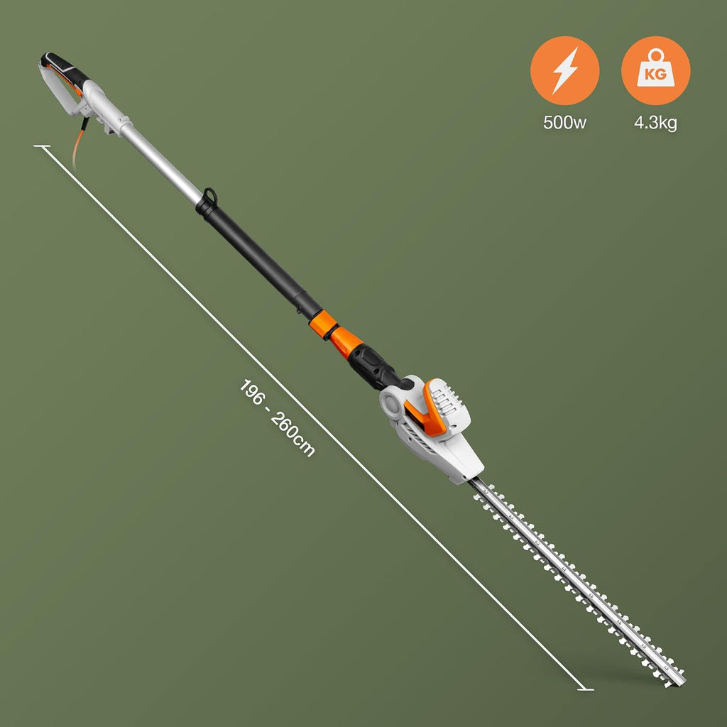 VonHaus Pole Hedge Trimmer Corded 500W – 10m Cable, Blade Cover, 45cm Blade