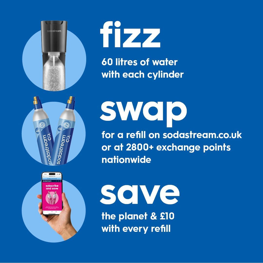 SodaStream 2 x Blue Screw-in Spare CO2 Cylinder Value Pack Refill for Genesis, Jet, and Spirit Sparkling Water Maker