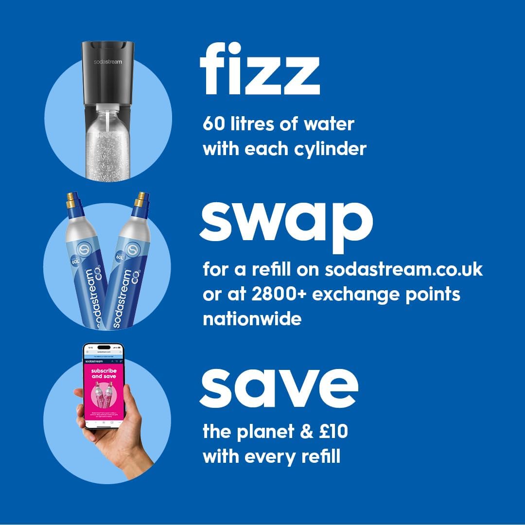 SodaStream 2 x Blue Screw-in Spare CO2 Cylinder Value Pack Refill for Genesis, Jet, and Spirit Sparkling Water Maker