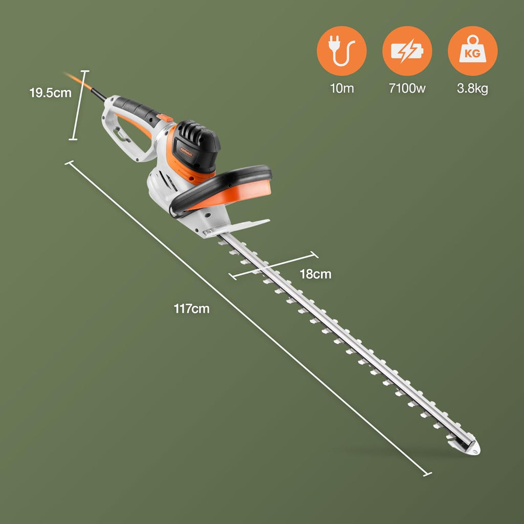 VonHaus Hedge Trimmer Corded 710W – 10m Cable, Blade Cover, 61cm Blade