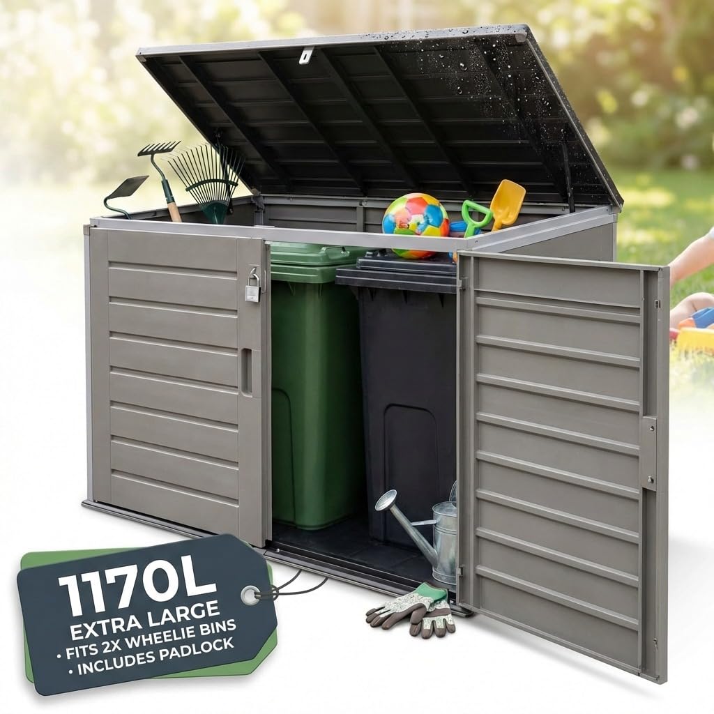 Olsen & Smith 290L Capacity Outdoor Garden Plastic Storage Cushion Box Furniture - Lockable with Padlock Lock, Weather Resistant, Shed Chest