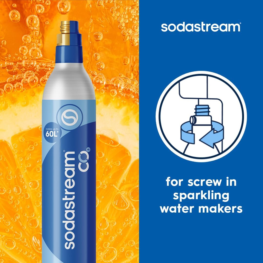 SodaStream 2 x Blue Screw-in Spare CO2 Cylinder Value Pack Refill for Genesis, Jet, and Spirit Sparkling Water Maker
