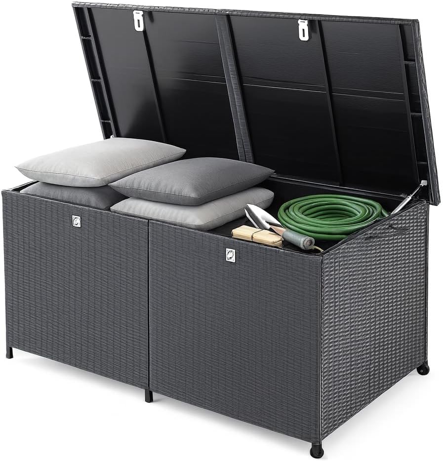 CASARIA® Rattan Garden Storage Box, Wheels & Carry Handle, Waterproof