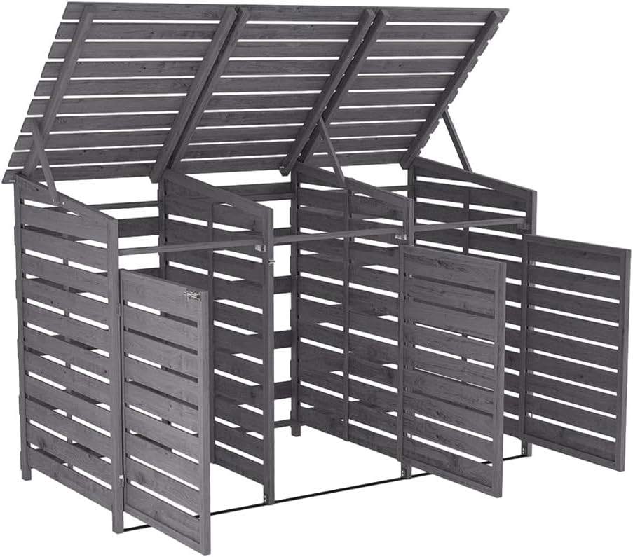 Warmiehomy 3 Wheelie Bin Storage 3x240L Bin Storage for Wheelie Bin,Grey