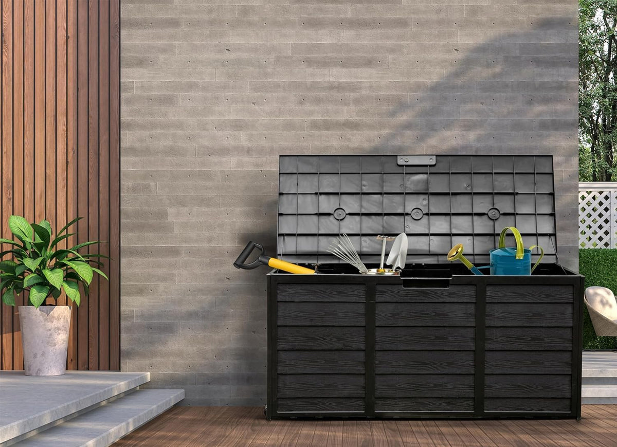 Olsen & Smith 290L Capacity Outdoor Garden Plastic Storage Cushion Box Furniture - Lockable with Padlock Lock, Weather Resistant, Shed Chest