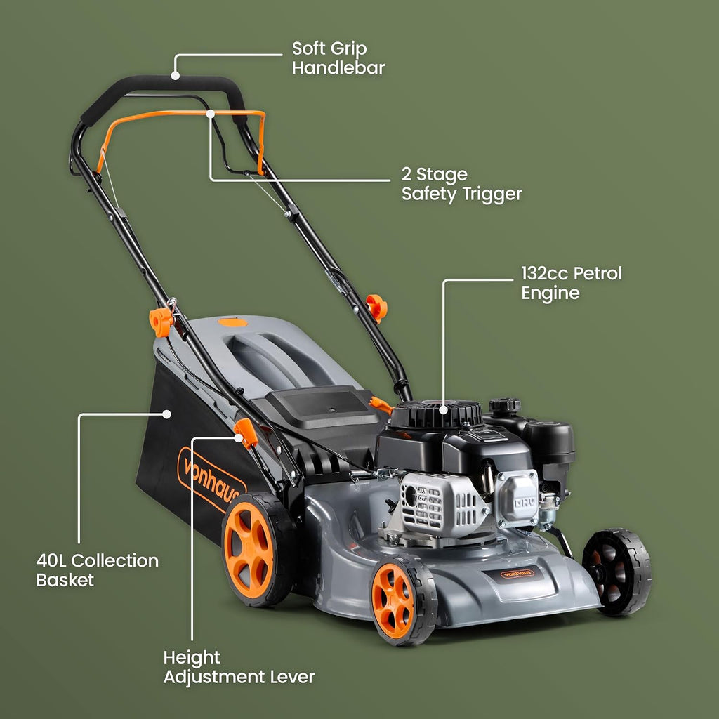 VonHaus Petrol Lawnmower 132cc – 40L Box, Self Propelled