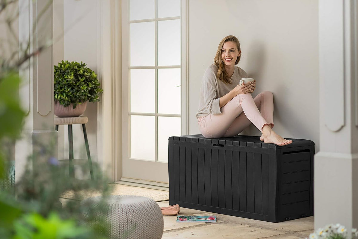 Keter Marvel+ 270L Garden Storage Box Graphite Wood Effect, Weatherproof