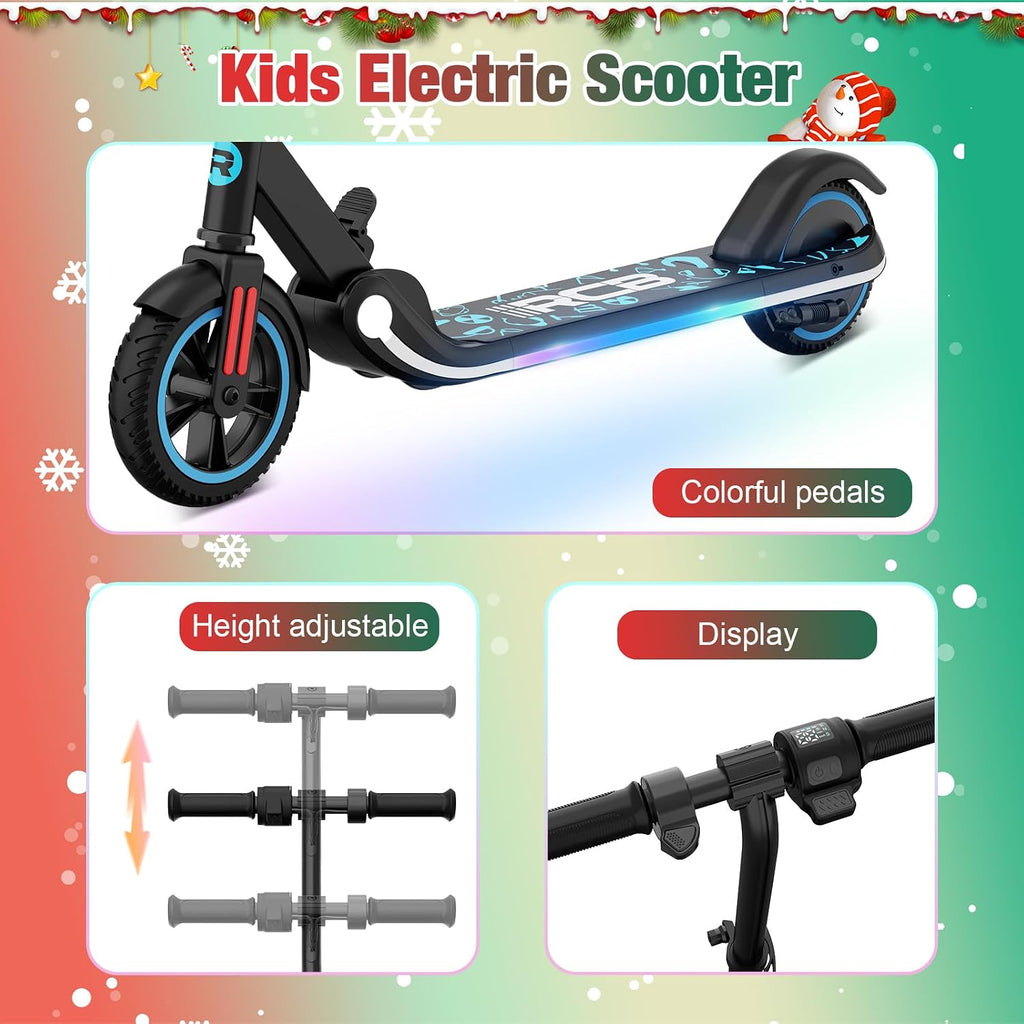 RCB Electric Scooter for Kids, 150W Motor - Max 9.94mph - Colorful LED Lights - Foldable - LED Display,Kids E Scooter for Age 6-12
