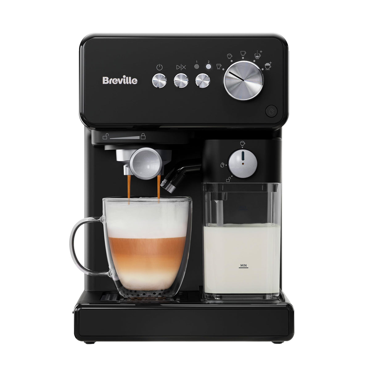 Breville Prima Latte Luxe One Touch Espresso Maker| EspressoLatte Cappuccino Coffee Maker | 19 Bar Italian Pump | Automatic Milk Frother | ESE Coffee Pod Compatible | Black [VCF166]