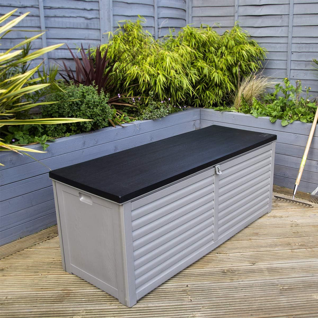 CHARLES BENTLEY Plastic Outdoor Storage Box Chest 390L, Grey, Light Grey