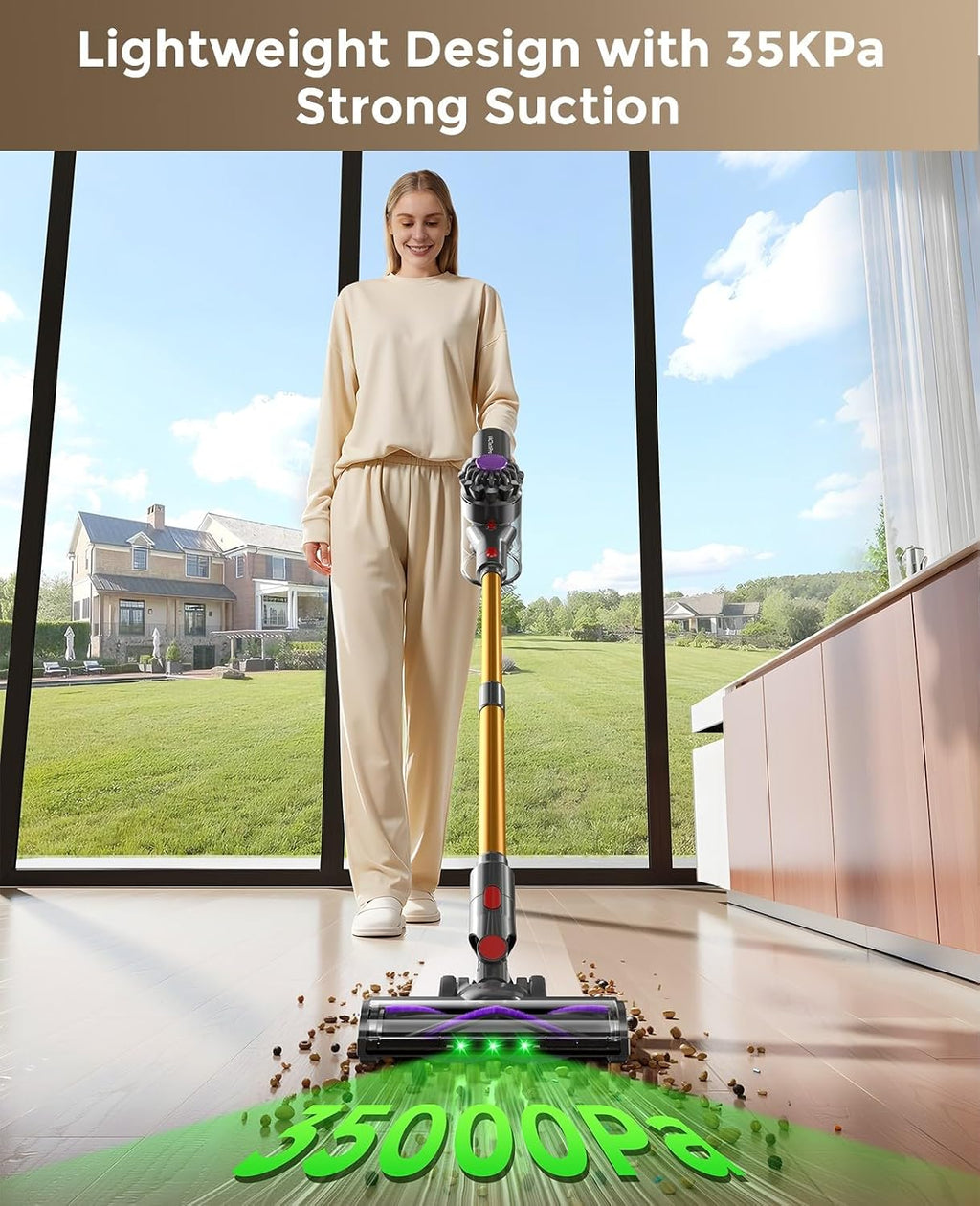 VACTechPro Cordless Vacuum Cleaner, 35KPa/45Mins Lightweight Stick Vacuum