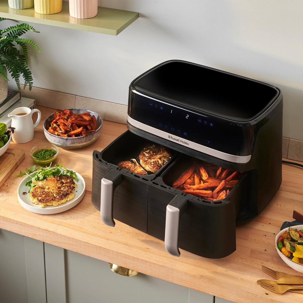 Russell Hobbs Dual Air Fryer, 9L Rapid Airfryer XXL, Dual Basket and Zone