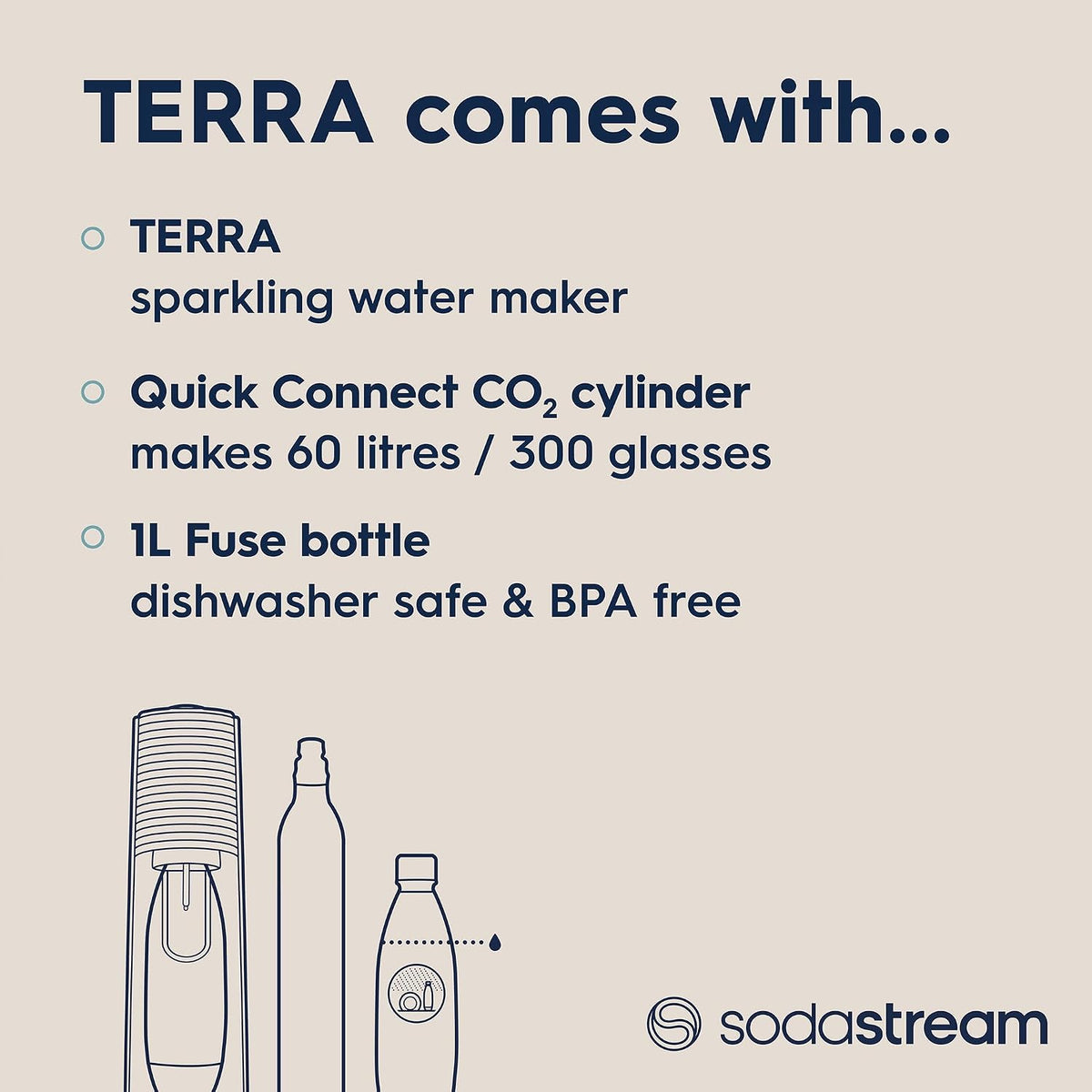 SodaStream - Terra Sparkling Water Maker starter bundle, Quick Connect CO2 System, Includes 60L Gas Cylinder, 1 x 440ml Pepsi Max, BPA-Free 1L Bottle, Eco-Friendly & Reduces Plastic Waste, Black